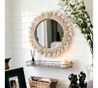 1 pièce Suspension murale macramé, miroir rond macramé style bohème, miroir de maquillage en acrylique tissé à la main, décoration murale pour salon/chambre à coucher, tapisserie ronde A,B,C,E,D,G,FPM