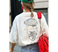1 pièce T-shirt court à col rond pour femmes d'été avec motif imprimé en anglais "Anatomie du cerveau et du cœur" BALANCE, convient pour la rue, le quotidien, le travail, les fêtes de bureau, les sort