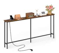 1 Pièce Table Meuble Console D'entrée 180 cm de Large avec Prise de Courant, Console Profondeur 20 cm Meuble Table D’appoint pour Couloir/Foyer/Véranda/Balcon/Salon, Marron et Noir/180x20x80 cm