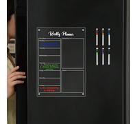 1 pièce Tableau blanc magnétique pour repas hebdomadaires, décoration de réfrigérateur, tableau mémo réutilisable transparent, planificateur de repas hebdomadaire (livré avec 6 marqueurs de tableau bl