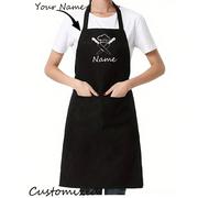 1 pièce Tablier créatif personnalisé, tablier de travail imprimé avec motif de chef homme, taille ajustable, tablier de mode pour restaurant et cuisine, style simple noir avec poches, tablier de taill