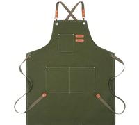 1 pièce Tablier de chef pour hommes et femmes en canevas avec poches, à dos croisé, résistant, tablier de travail pour la cuisine Taille UniqueUnicolorePolyester
