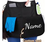 1 pièce Tablier de taille noir personnalisé unisexe avec 2 poches, uniforme court de serveur personnalisé pour coiffeur, barbier, salon de beauté, tablier de travail professionnel pour cuisine, hôtel,