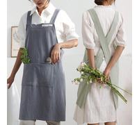 1 pièce, Tablier en lin, Tablier à bretelles croisées avec poches, Tablier utilisé par le chef pour le jardinage, la cuisine, la cuisson, la peinture de fleuriste, le barista, vêtements de travail ble