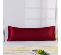 1 pièce Taie d'oreiller de corps en soie 100% premium unie bordeaux sans rembourrage, simulation de soie douce et respirante avec fermeture à enveloppe. Housse de coussin décorative de style ferme pou