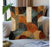 1 pièce Taie d'oreiller géométrique rétro, imprimée sur les deux côtés, conçue en vert, orange et noir, convient pour la décoration des canapés, chambres à coucher ou bureaux, avec des couleurs vives
