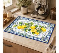 1 pièce Tapis absorbant en terre de diatomée à motif citron bleu & blanc, tapis de séchage absorbant pour comptoir de cuisine, tapis pour machine à café, tapis pour cafetière à filtre, tapis de draina