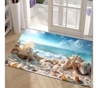 1 pièce Tapis de bain antidérapant en silicone imprimé coquillage et étoile de mer, tapis de salle de bain, tapis de douche debout, tapis de salle de lavage , bac de douche lavable mignon, accessoire 