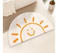 1 pièce Tapis de bain demi-rond imprimé soleil en fausse laine d'agneau doux et agréable pour la peau, antidérapant et absorbant, pour la salle de bain, la chambre, la décoration de l'entrée, accessoi