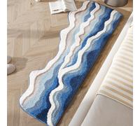 1 pièce Tapis de bain en matériau polyester floqué, style de plage asymétrique à vague, avec fond antidérapant en TPR, doux et absorbant, lavable. Convient pour le lavabo, la douche, la baignoire, le