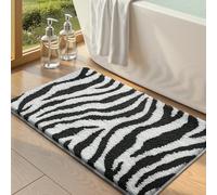 1 pièce Tapis de bain en peluche avec motif géométrique noir, convient pour la salle de bain, la cuisine, l'extérieur, l'intérieur, le couloir, la chambre, le salon, le côté du lit, lavable en machine