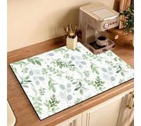 1 pièce Tapis de bar à café avec impression de feuilles vertes à l'aquarelle, tapis de drainage, tapis de drainage de machine à café en silicone, tapis de drainage en caoutchouc souple, antidérapant, 