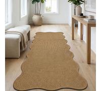 1 pièce Tapis de couloir à bord ondulé en matériau de jute synthétique brun, résistant aux animaux de compagnie et aux rayures, durable, mode classique, convient pour le salon, l'entrée, la buanderie,