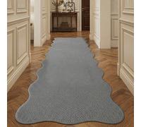1 pièce Tapis de couloir à bord ondulé en matériau imitation jute gris, résistant aux animaux de compagnie et aux rayures, classique et à la mode, convient pour le salon, l'entrée, la buanderie, le co
