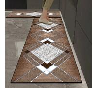 1 pièce Tapis de cuisine de luxe en terre de diatomée à motif géométrique de losange avec bordure argentée ton brun, structure à 3 couches, éponge absorbante, fond antidérapant en caoutchouc, 3,5 mm,