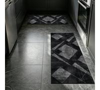 1 pièce Tapis de cuisine de luxe en terre de diatomée avec motif géométrique de losange abstrait noir & blanc, fond en caoutchouc antidérapant de 3,5 mm, absorbant l'eau et résistant à l'huile, convie