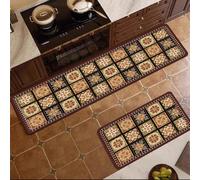 1 pièce Tapis de cuisine en boue de silicone avec ligne vintage, motif de bloc de couleur et dégradé, anti-fatigue, imperméable à l'eau, tapis de sol antidérapant convient pour la cuisine, la salle de