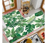 1 pièce Tapis de cuisine en silicone anti-dérapant imprimé de plantes vertes, tapis rectangulaire 3D pour le salon, la chambre, le couloir, la salle de bain, la buanderie - en polyester, convient pour
