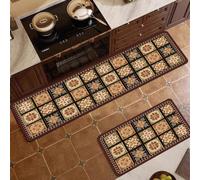 1 pièce Tapis de cuisine en silicone avec motif vintage, blocs de couleur et dégradé, anti-fatigue, imperméable, tapis de sol antidérapant convenant pour la cuisine, la salle de bain, l'entrée, la bua