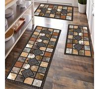 1 pièce Tapis de cuisine en silicone de motif vintage en pierre géométrique, absorbant anti-dérapant anti-encrassement - convient pour la ferme, l'entrée, la décoration intérieure, la cuisine, la sall