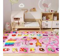 1 pièce Tapis de jeu à motif de dessin animé mignon, Tapis de jeu éducatif ABC/Tapis de sol, Avec lettres/motifs d'animaux Printemps/Été, Thème extérieur, Tapis de jeu grand format résistant à la déco