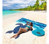1 pièce Tapis de plage surdimensionné 185x240cm style bohème exotique minimaliste avec illustration de tortue totem vague de plage ton bleu, style océan frais et apaisant, plusieurs couleurs disponibl