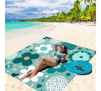1 pièce Tapis de plage surdimensionné 240x185cm à fond vert foncé à faible saturation, fleurs géométriques minimalistes peintes à la main, associées à des étoiles, des cœurs et des points, style nordi