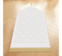 1 pièce Tapis de prière musulman en flanelle blanche, tapis de prière épais en mousse douce avec orientation vers La Mecque, tapis de décoration de maison pour le Ramadan avec un design classique en r