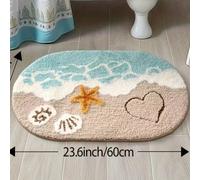 1 pièce Tapis de salle de bain ovale - Thème océanique, décoré avec des motifs d'étoiles de mer et de cœurs de plage, convient pour toutes les saisons, cadeau de décoration pour la fête des mères et l