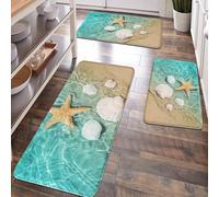 1 pièce Tapis de salle de bain série océan, tapis antidérapant avec motif d'étoile de mer et de coquillage de plage, tapis en tissu moelleux convenant pour la salle de bain, les toilettes, la cuisine 