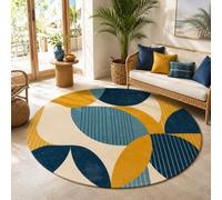 1 pièce Tapis de sol rond moderne - Bleu marine, Jaune moutarde, Beige Motif géométrique Tapis décoratif, Convient pour Tapis décoratif, Décoration de chambre, Petit tapis, Tapis, Décoration de la mai