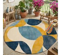 1 pièce Tapis de sol rond moderne - motif géométrique bleu marine, jaune moutarde, beige. Tapis décoratif convenant pour la décoration, la chambre à coucher, petit tapis, tapis, décoration de la maiso