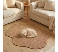 1 pièce, Tapis décoratif lavable antidérapant de couleur camélée asymétrique à six pétales de forme ananas, tissé en faux sisal, texture 3D riche et texturée, antidérapant résistant à l'usure lavable