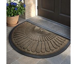 1 pièce Tapis en caoutchouc polypropylène, demi-cercle, style rétro rayé moderne, grattoir, non bloquant, facile à nettoyer, convient pour l'entrée extérieure et intérieure, décoration de salle de bai