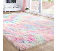1 pièce Tapis en peluche arc-en-ciel doux pour chambre à coucher et salon, tapis moelleux et pelucheux mignons, tapis de sol léger et shaggy, tapis moelleux de chevet pour dortoir, décoration de maiso