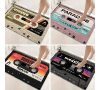 1 pièce Tapis rectangulaire 3D imprimé en silicone antidérapant avec motif de cassette vintage, en polyester, convient pour l'entrée, le salon, la cuisine, la chambre, le couloir, la salle de bain, la