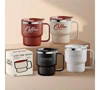 1 pièce Tasse à café en acier inoxydable 304 de 400 ml avec anse et couvercle, mug isotherme à double paroi, tasse à lait/thé/eau anti-brûlure, étanche, convient pour les boissons chaudes et froides, 