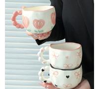 1 pièce Tasse à café en céramique avec poignée perlée, tasse à thé en céramique avec design papillon mignon, tasse à petit-déjeuner avec rebord, convient pour les boissons froides en été et les boisso