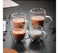 1 pièce Tasse à café en verre à double paroi avec anse, résistante à la chaleur, design minimaliste transparent 150 ml/5,07 onces,250 ml/8,45 onces,350 ml/11,84 onces,350 ml - 2 pièces,350 ml (sans po