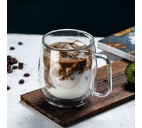 1 pièce Tasse à café en verre à double paroi, grande capacité, mug isotherme à espresso, tasse à cappuccino en verre transparent avec anse, tasse à latte et à thé, accessoires à café (250 ml/8 oz, 350