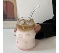 1 pièce Tasse à café en verre de 550 ml (paille non incluse), tasse en verre ondulée créative, tasse à café élégante, tasse à jus d'été, tasse à boisson froide transparente, verrerie minimaliste uniqu