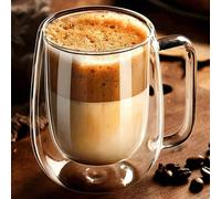 1 pièce Tasse à café en verre double paroi isolée de luxe, légère et transparente avec une poignée pratique. Convient pour le cappuccino, le latte, le thé et les boissons chaudes et froides 1 cuillère