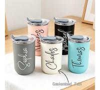 1 pièce Tasse de voyage personnalisée en acier inoxydable, tasse à café isolée sous vide à double paroi, bouteille d'eau personnalisée, nom personnalisable, tasse pour boisson froide, finition mate, c