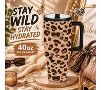 1 pièce Tasse isotherme en acier inoxydable de 40 oz avec couvercle et paille, grande capacité avec thème de remise des diplômes, en acier inoxydable durable, imprimé floral et toque de graduation, po
