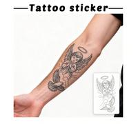 1 pièce Tatouage temporaire à la mode et lavable de style INS, ange priant noir et gris. Tatouage faux petit bras de colombe de paix et de foi, imperméable et longue durée. Convient pour les personnes