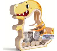 1 pièce Tirelire en bois en forme de dinosaure, tirelire transparente avec fenêtres en acrylique, tirelire créative et durable, convient comme cadeau de dinosaure pour la décoration de la maison, les 