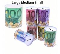 1 pièce Tirelire Euro Dollar, Taille Grande/Moyenne/Petite, Max 5,9 po*5,3 po, Moyenne 4,9 po*3,5 po, Petite 4,3 po*3 po, Tirelire en métal scellée surdimensionnée, Bocal d'épargne, Style et couleur a