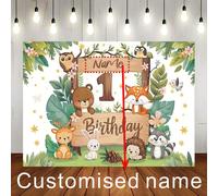 1 pièce Toile de fond personnalisable pour anniversaire avec motif d'animaux de la jungle tropicale et du zoo, design mignon de motif d'animaux de bande dessinée, convient pour l'anniversaire, la déco