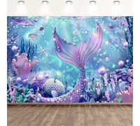 1 pièce Toile de fond pour anniversaire de sirène sous-marine avec corail violet et écailles brillantes, bannière de fête en polyester, convient pour les pendaisons de crémaillère, les anniversaires e