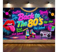 1 pièce Toile de fond Retour aux années 80, Décorations de fête des années 80, Mur de graffiti hip hop des années 80, Fournitures pour fête d'anniversaire, Accessoires photo et bannière des années 198